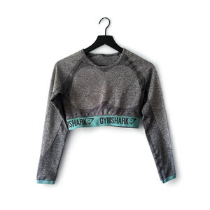 Gymshark Long Sleeve Cropped Top Gray Seamless Logo Band XS/S